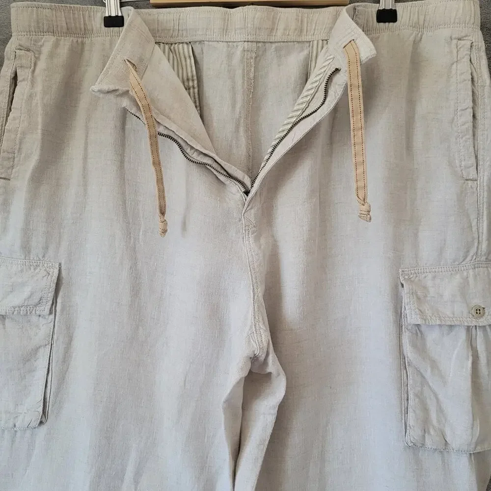 Tommy Bahama Mens XXL 100% Linen Cargo Pants Beige Beach Casual 42/32